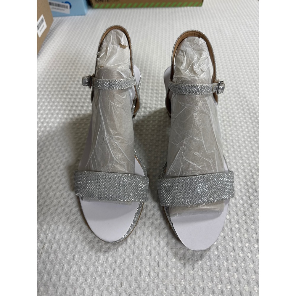 Naturalizer Sandals Womens 8 Vera Silver Glitter Block Heel NWOB